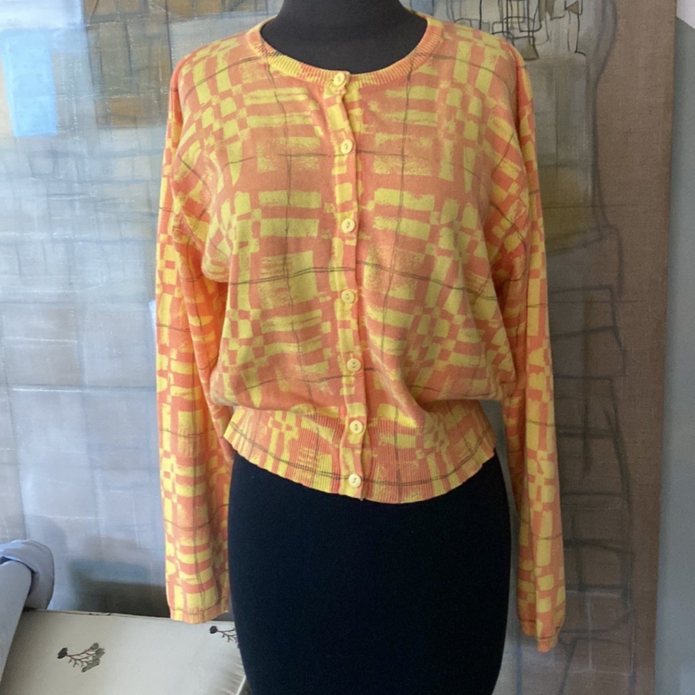 Mary Jane Marcasiano Yellow & Coral Cardigan